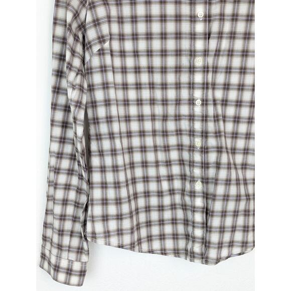 James Perse Top Plaid Western Classic Neutral Spring Fall Tan Cream Size XL - Picture 3 of 12